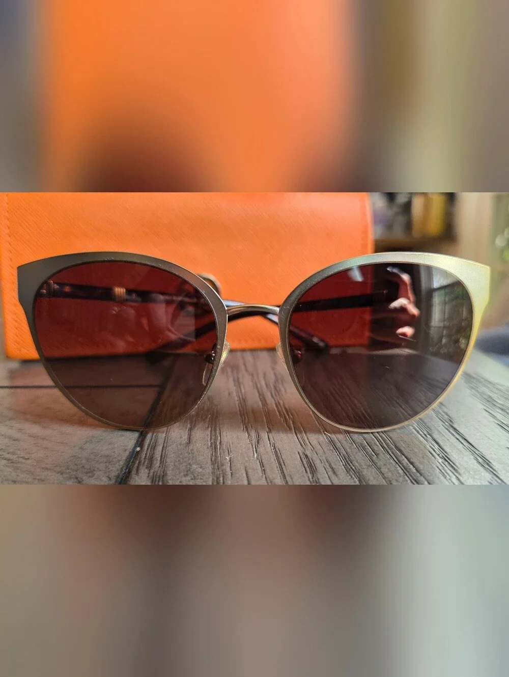 Tory Burch Gold Frame Sunglasses with Brown Lenses and Orange Case